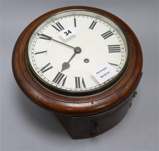 A small Victorian mahogany circular eight day wall timepiece diameter 26cm